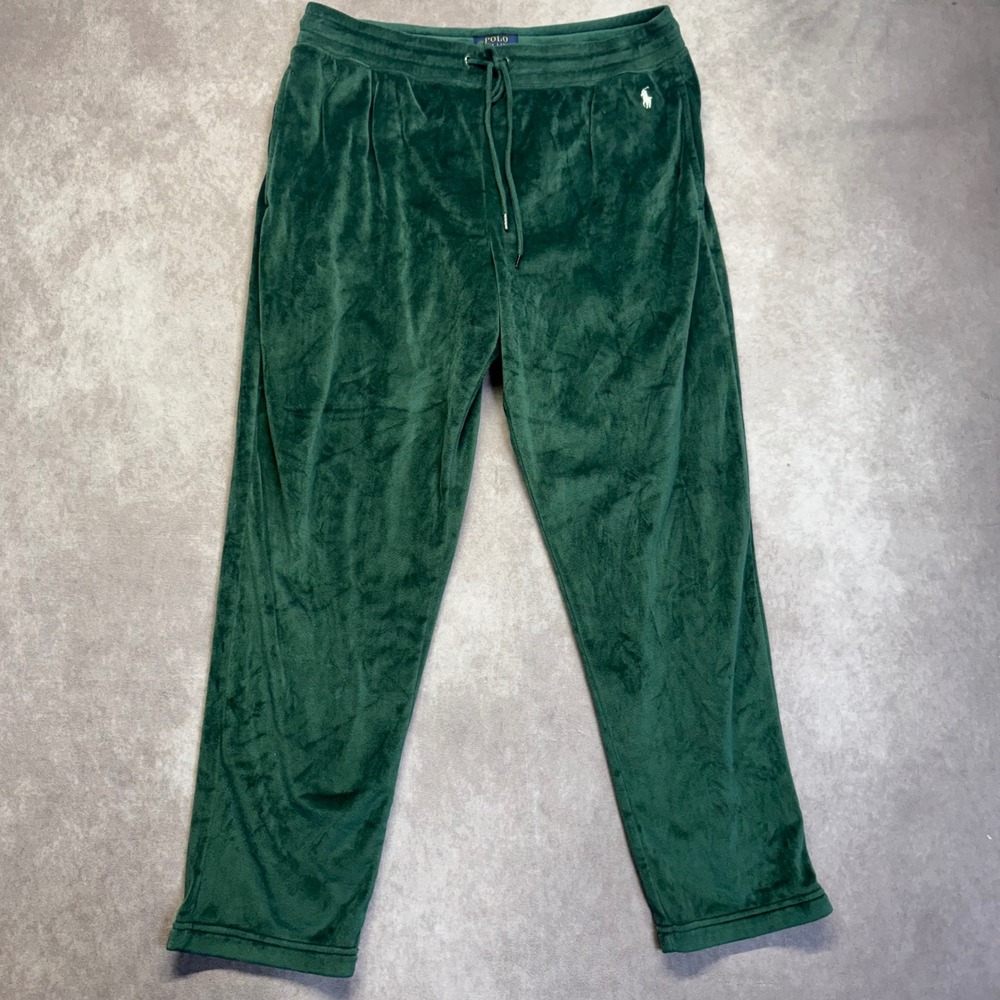 Polo Ralph Lauren Mens XL Green Plush Velour Sleep Pants Joggers Pajamas